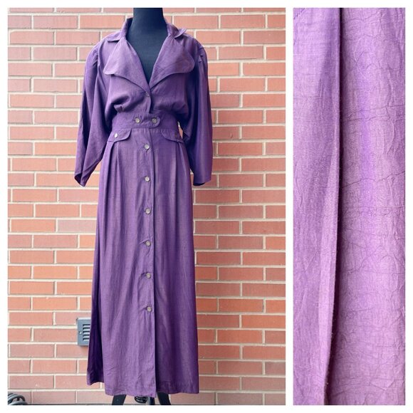 Vintage Dresses & Skirts - Vintage Shirtdress 80s John Ranta Iridescent Purple Shirt Dress| Size Large